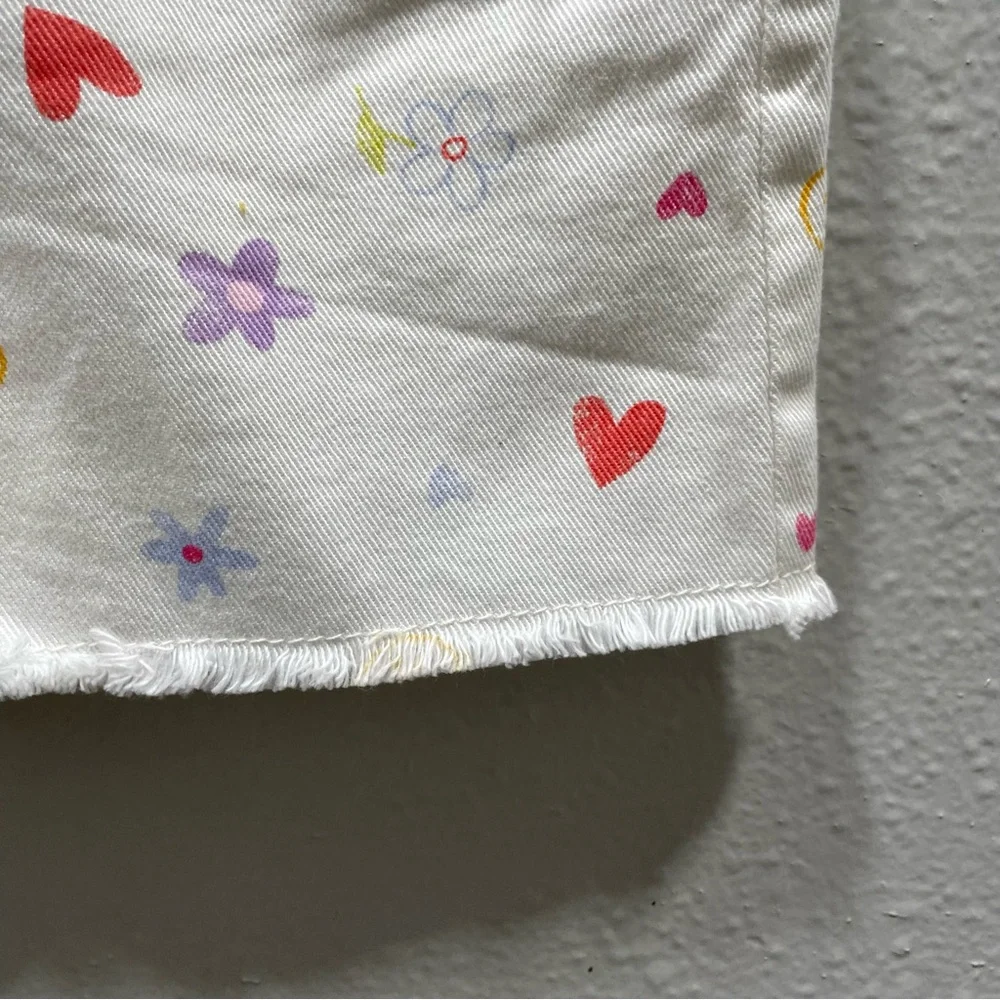 Old Navy White Shorts Flower-Smile Face Print High Rise Adjustable Waist Size 12 - Picture 11 of 16